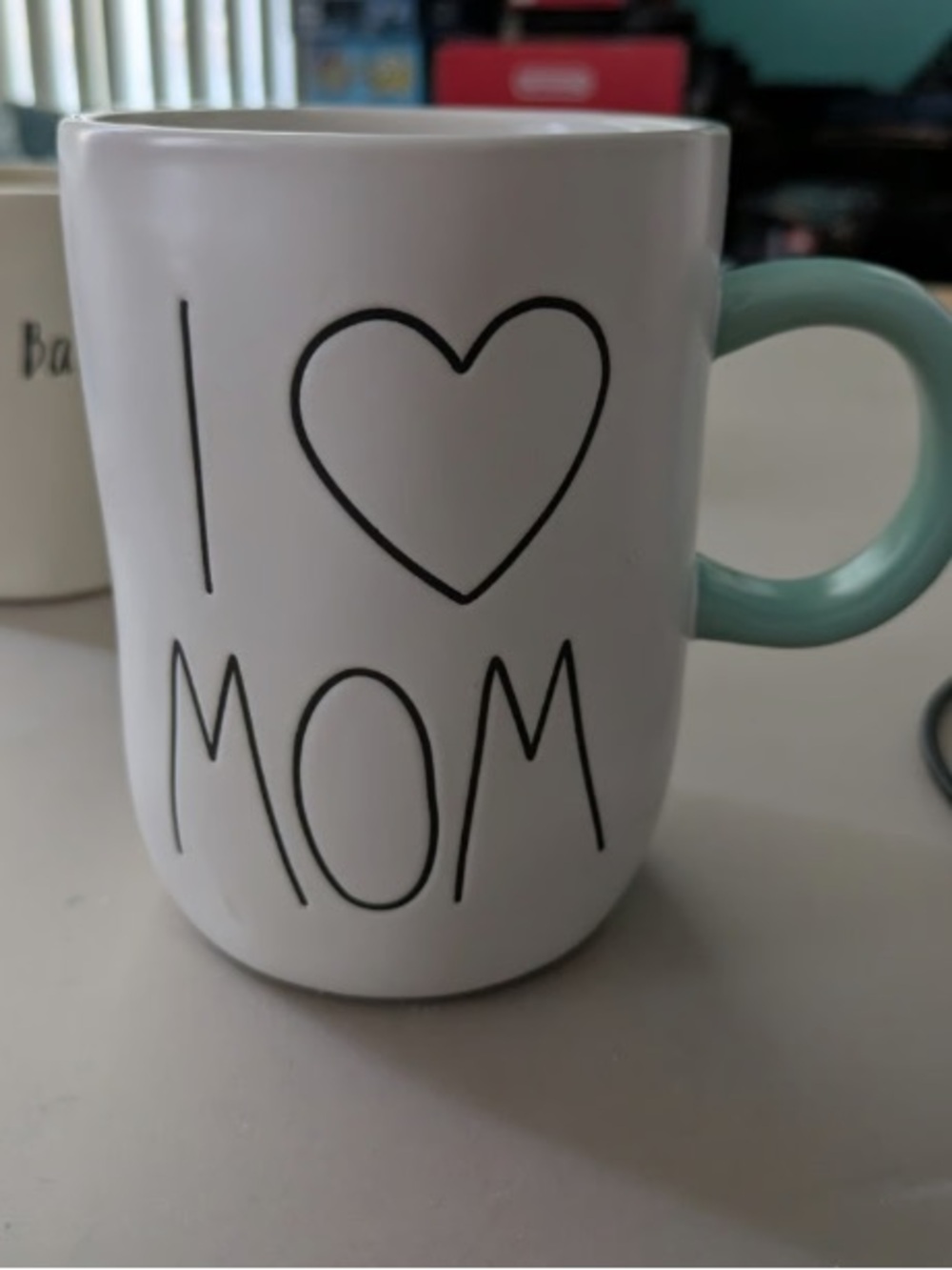 I Love Mom White Ceramic Mug with Mint Handle